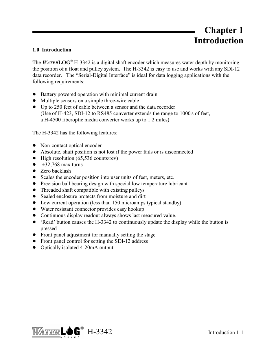 Chapter 1 introduction, H-3342 | Xylem H-3342 User Manual | Page 5 / 30