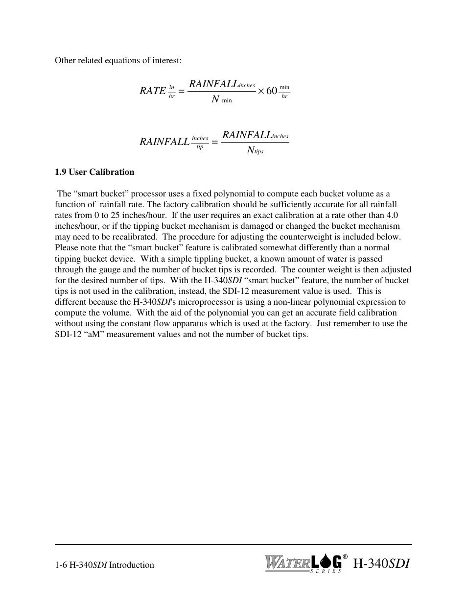 H-340 sdi, Rate rainfall n, 60 rainfall rainfall n | Xylem H-340SDI User Manual | Page 12 / 32