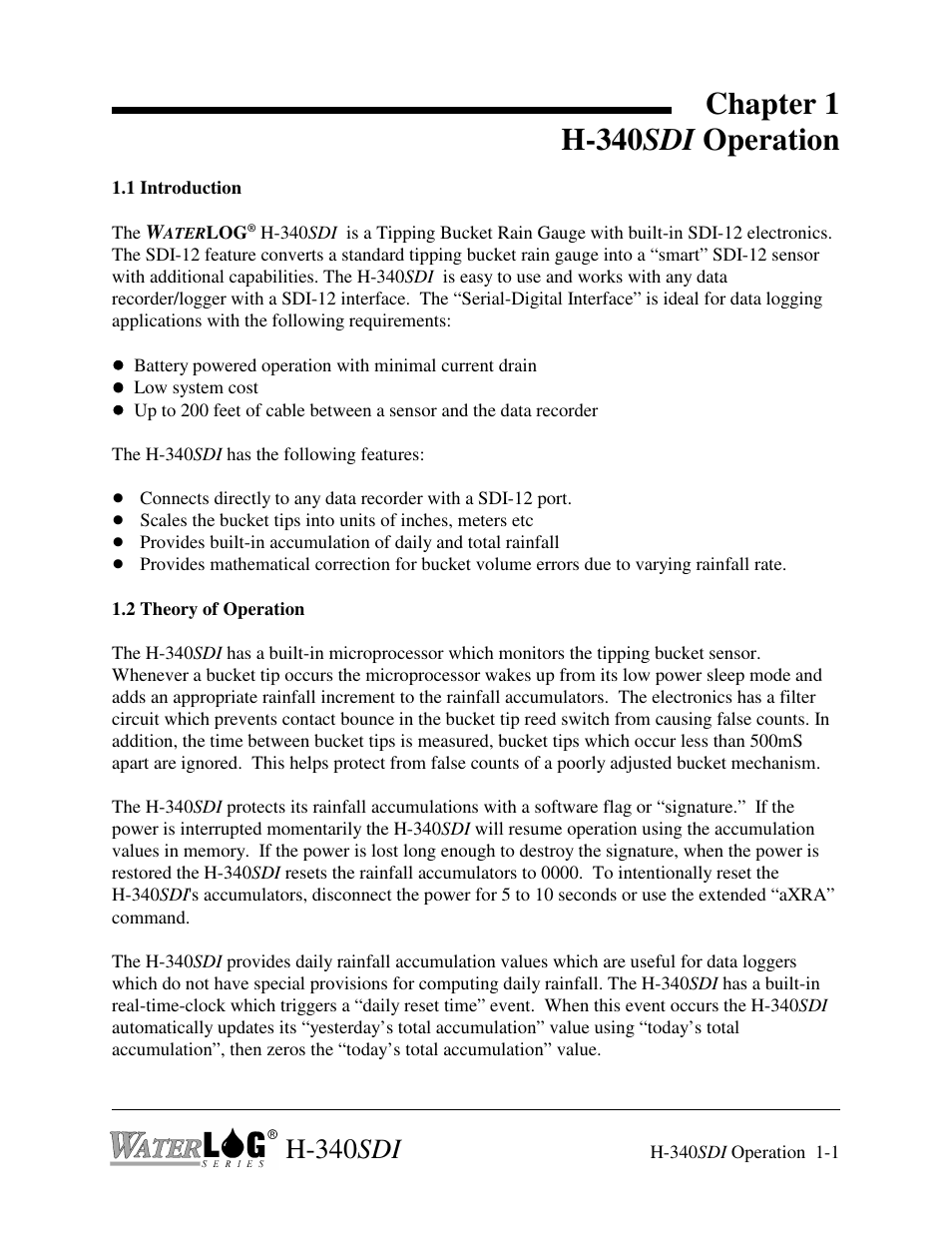 Chapter 1 h-340 sdi operation, H-340 sdi | Xylem H-340SDI User Manual | Page 7 / 32