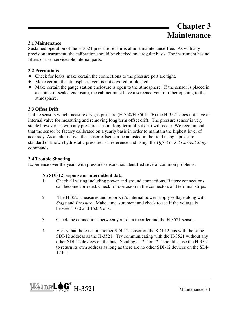 Chapter 3 maintenance, H-3521 | Xylem H-3521 User Manual | Page 21 / 57
