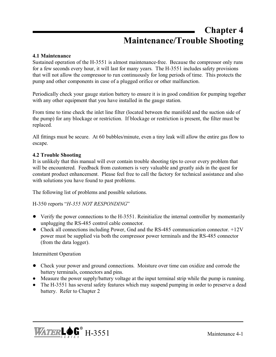 Chapter 4 maintenance/trouble shooting, H-3551 | Xylem H-3551 User Manual | Page 17 / 42