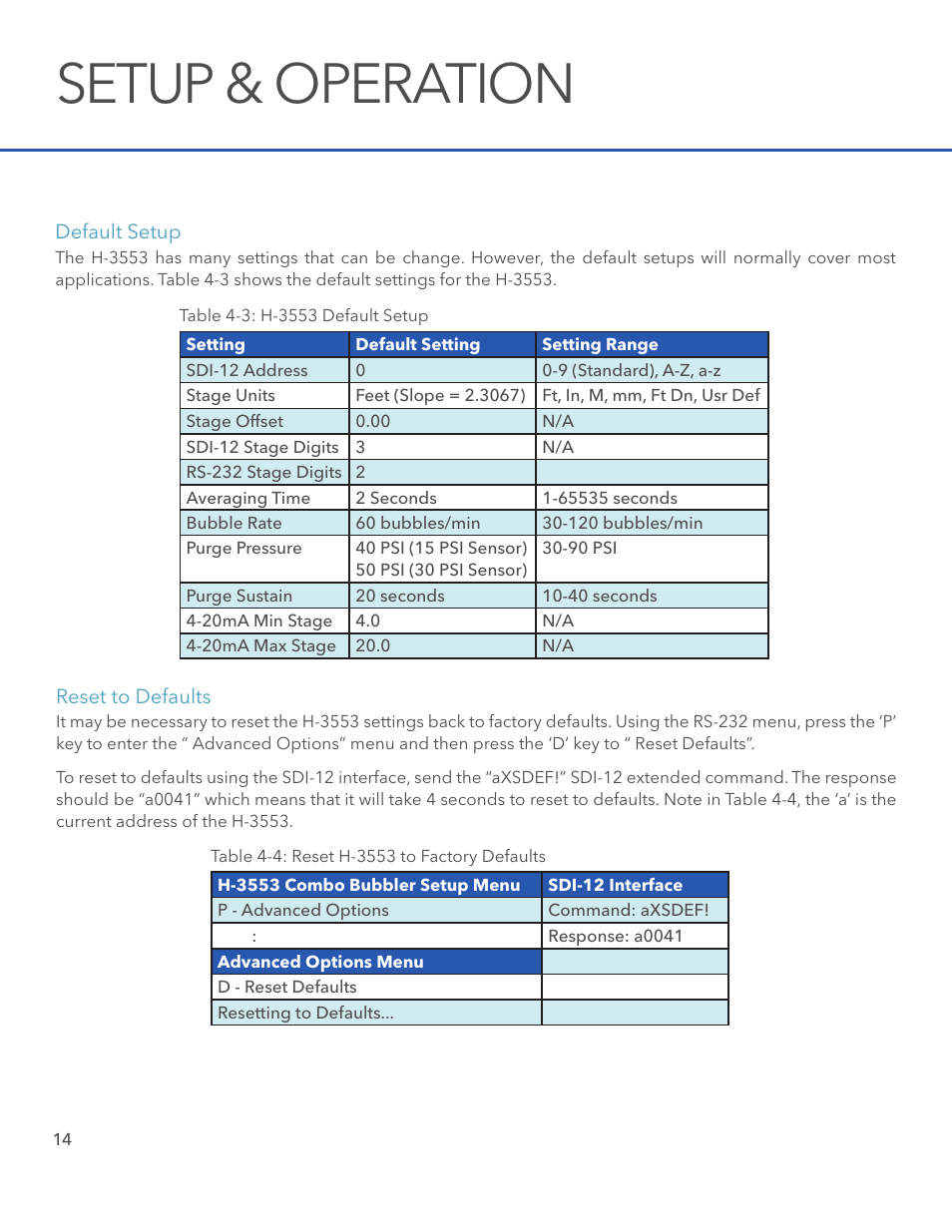 Setup & operation | Xylem H-3553 User Manual | Page 16 / 36