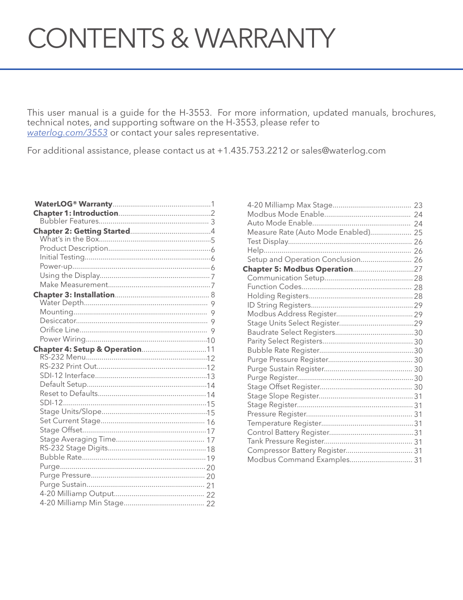 Contents & warranty | Xylem H-3553 User Manual | Page 2 / 36