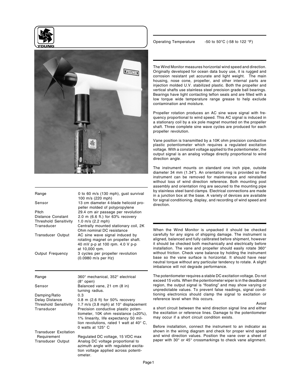 Wind monitor-jr, Introduction, Initial checkout | Xylem H-375 04101 WIND MONITOR-JR User Manual | Page 2 / 18