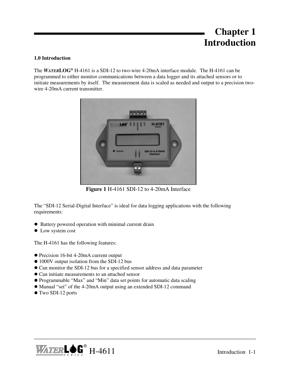 Chapter 1 introduction, H-4611 | Xylem H-4161 User Manual | Page 5 / 36
