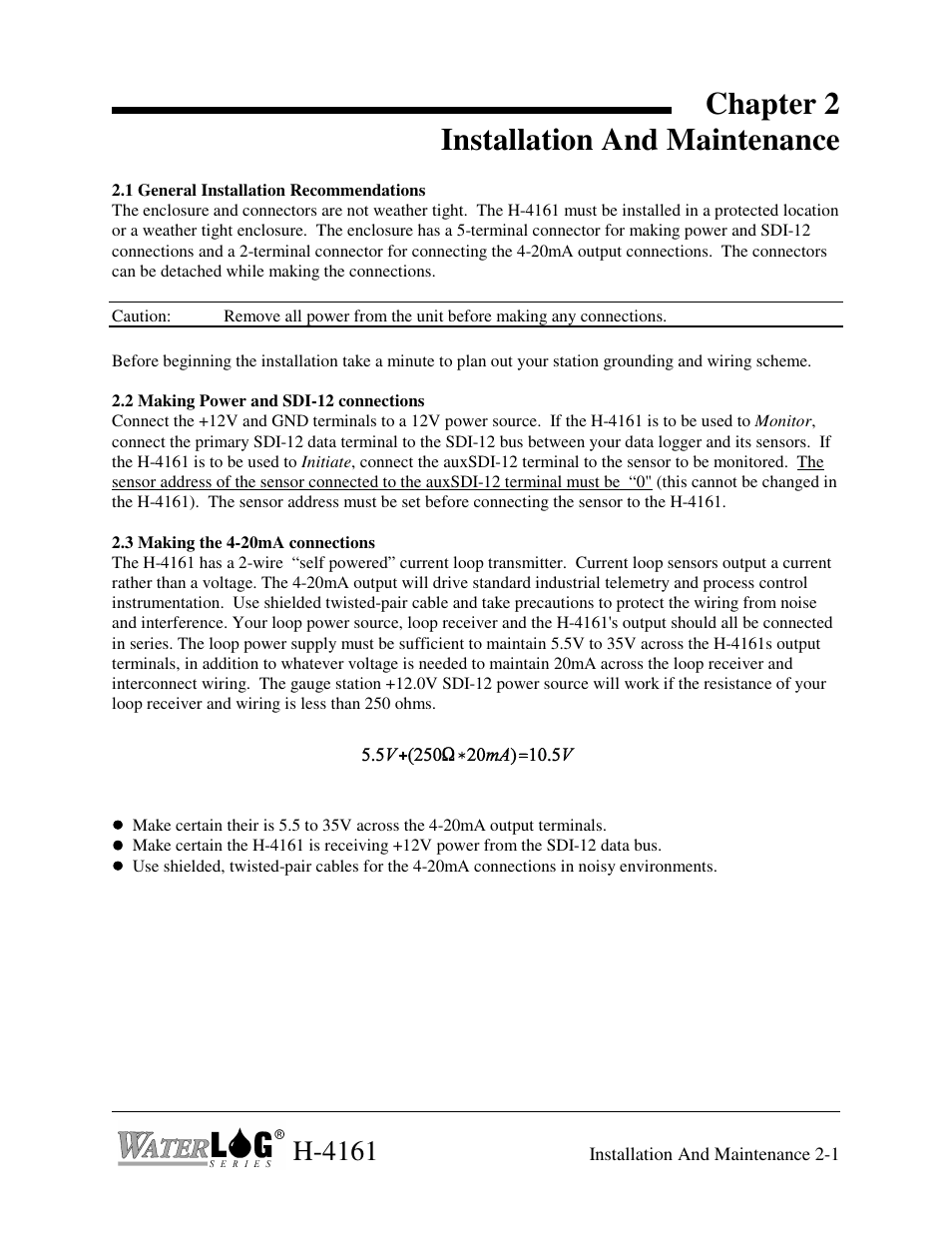 Chapter 2 installation and maintenance, H-4161 | Xylem H-4161 User Manual | Page 9 / 36