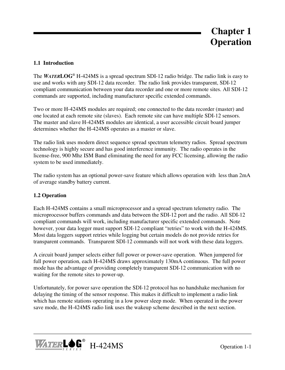Chapter 1 operation, H-424ms | Xylem H-424MS V1.0 User Manual | Page 9 / 25