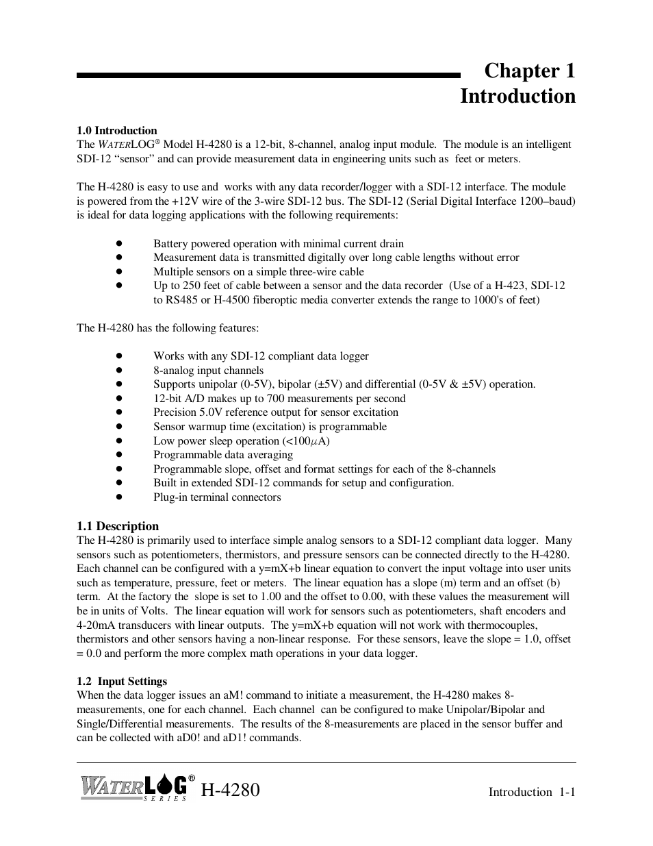 Chapter 1 introduction, H-4280 | Xylem H-4280 User Manual | Page 5 / 34
