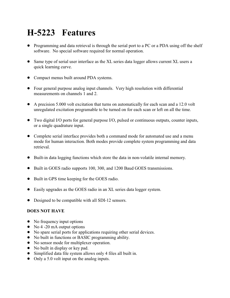 Features, H-5223 features | Xylem H-5223 User Manual | Page 5 / 107