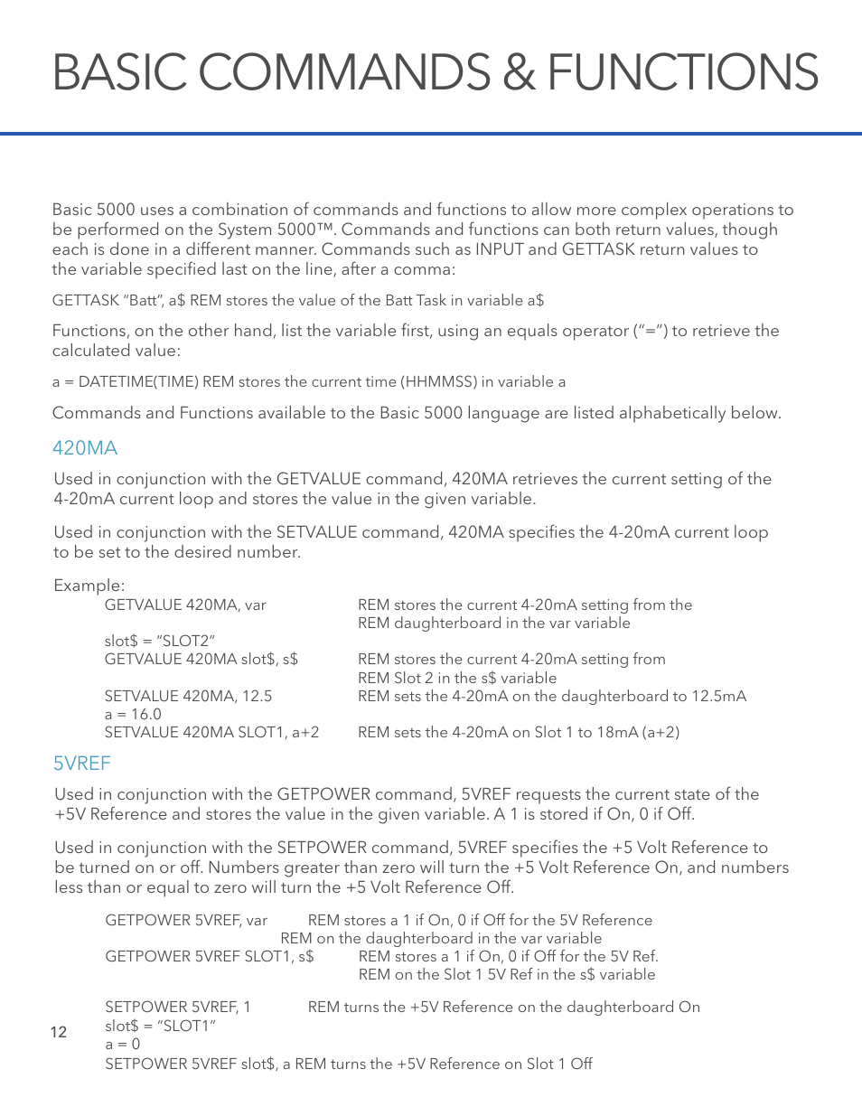 Basic commands & functions | Xylem System 5000 BASIC Manual User Manual | Page 14 / 54