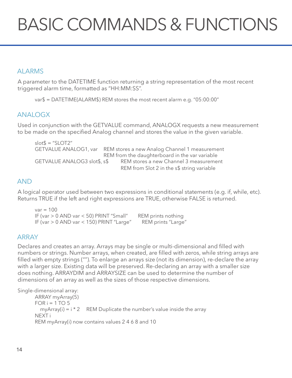 Basic commands & functions | Xylem System 5000 BASIC Manual User Manual | Page 16 / 54