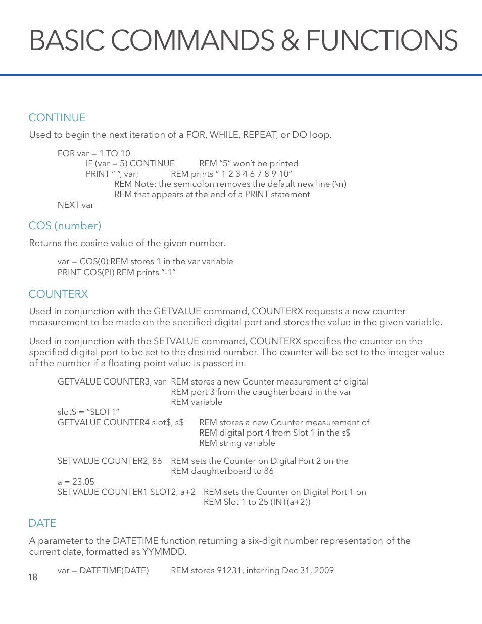 Basic commands & functions | Xylem System 5000 BASIC Manual User Manual | Page 20 / 54