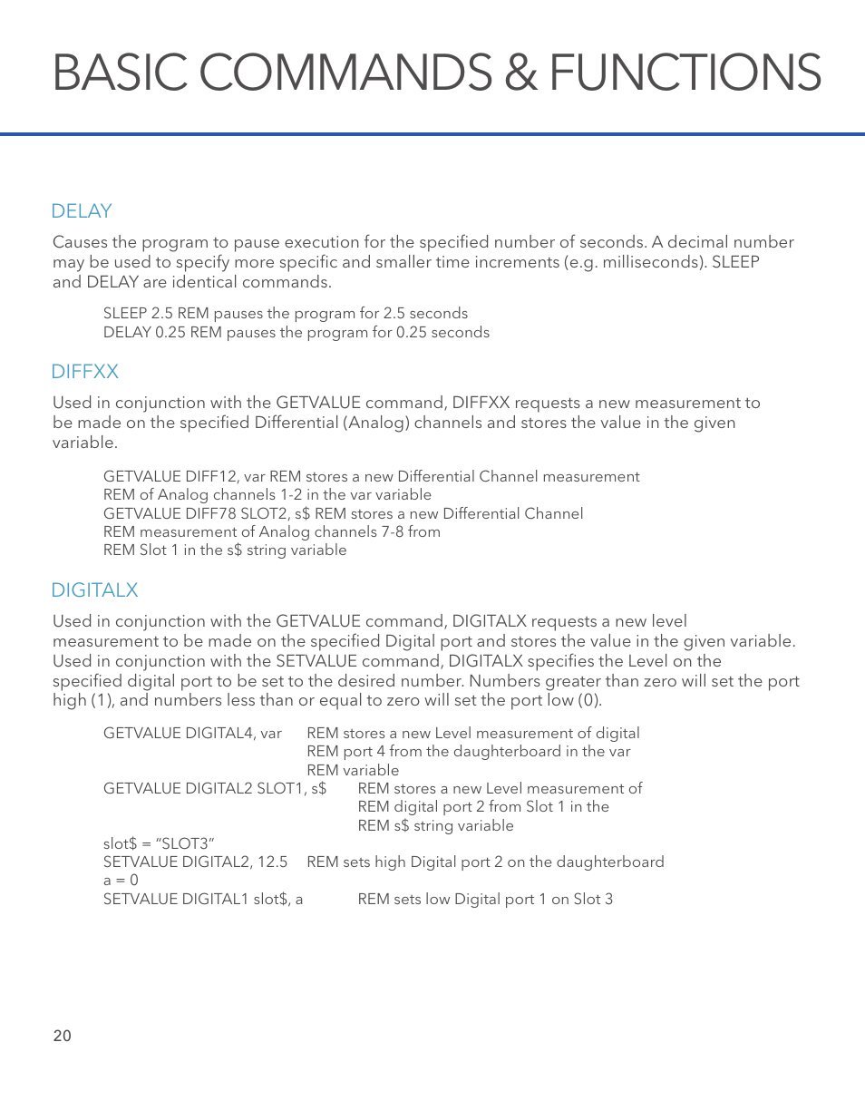 Basic commands & functions | Xylem System 5000 BASIC Manual User Manual | Page 22 / 54