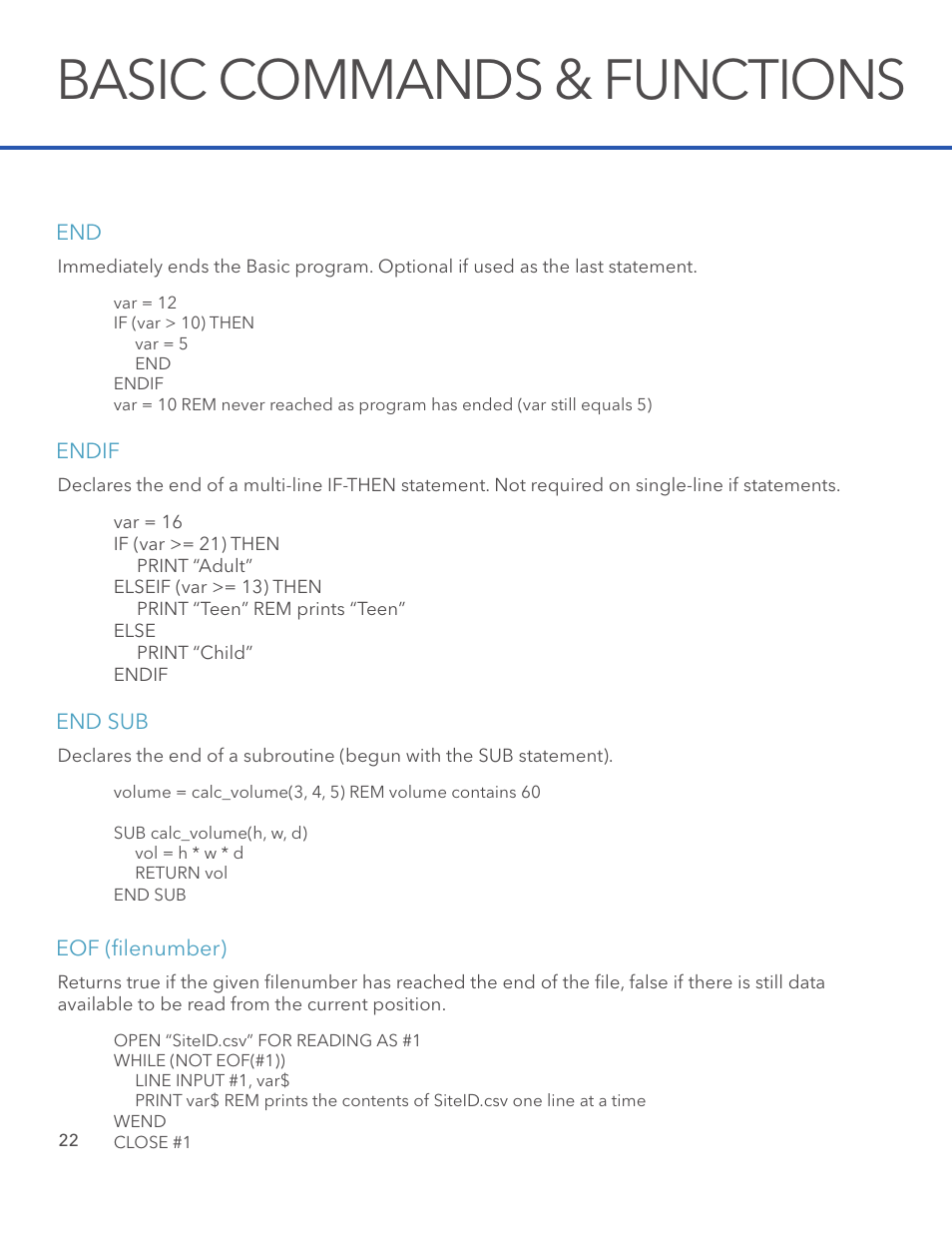 Basic commands & functions | Xylem System 5000 BASIC Manual User Manual | Page 24 / 54