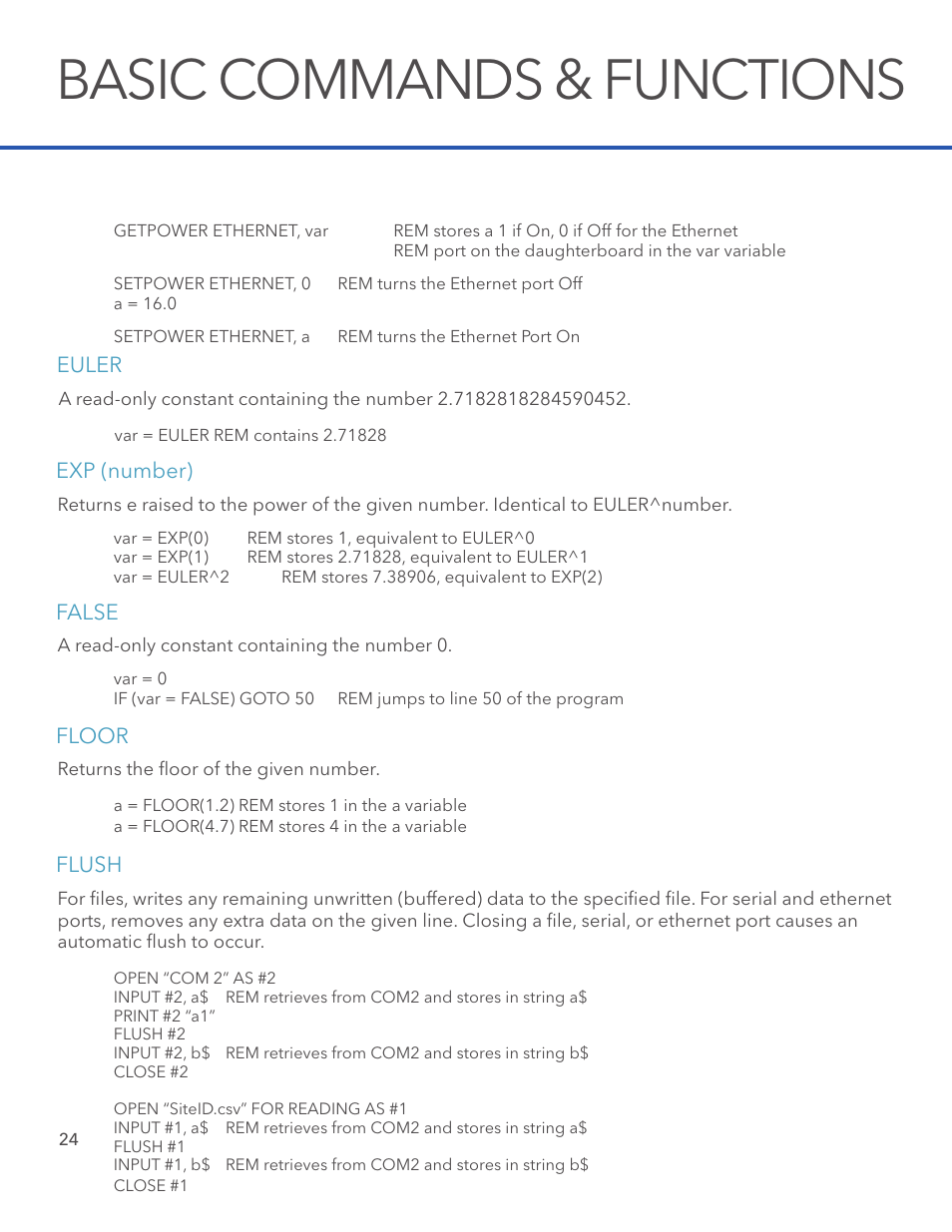 Basic commands & functions | Xylem System 5000 BASIC Manual User Manual | Page 26 / 54