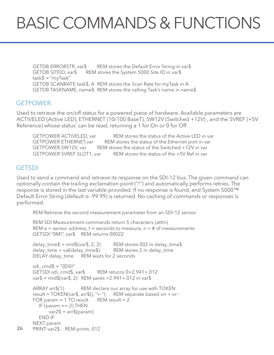 Basic commands & functions | Xylem System 5000 BASIC Manual User Manual | Page 28 / 54