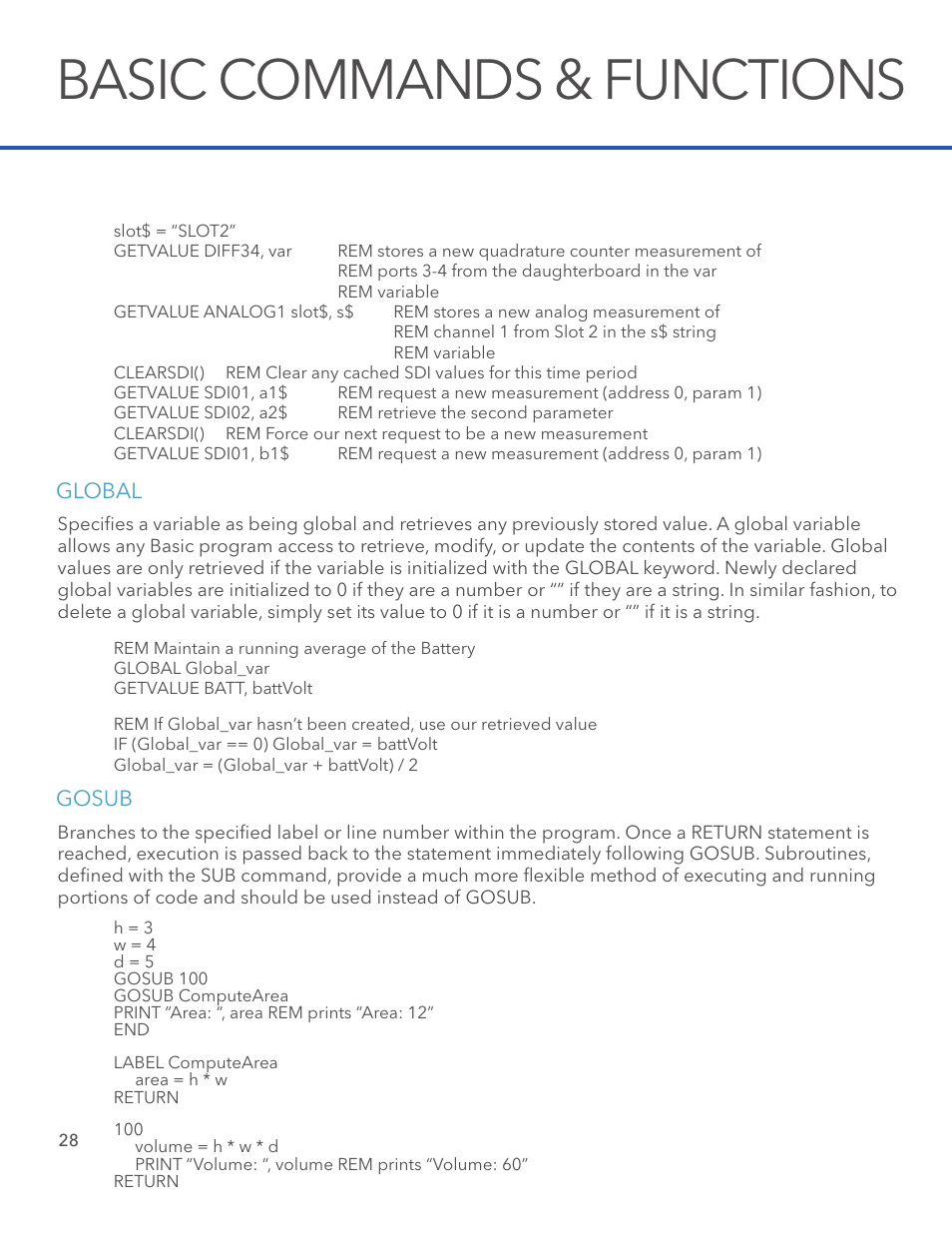Basic commands & functions | Xylem System 5000 BASIC Manual User Manual | Page 30 / 54