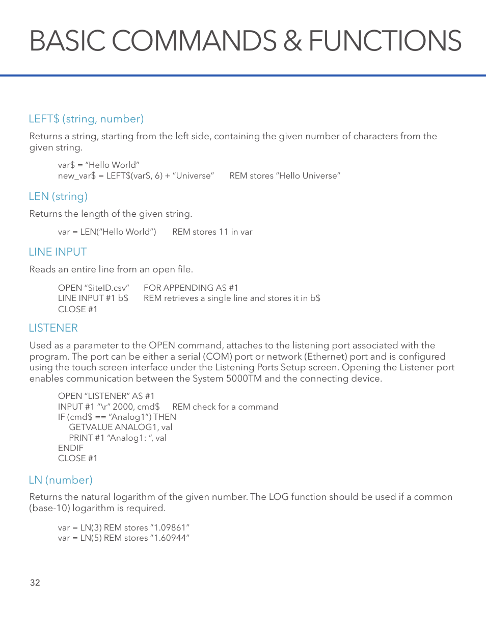 Basic commands & functions | Xylem System 5000 BASIC Manual User Manual | Page 34 / 54