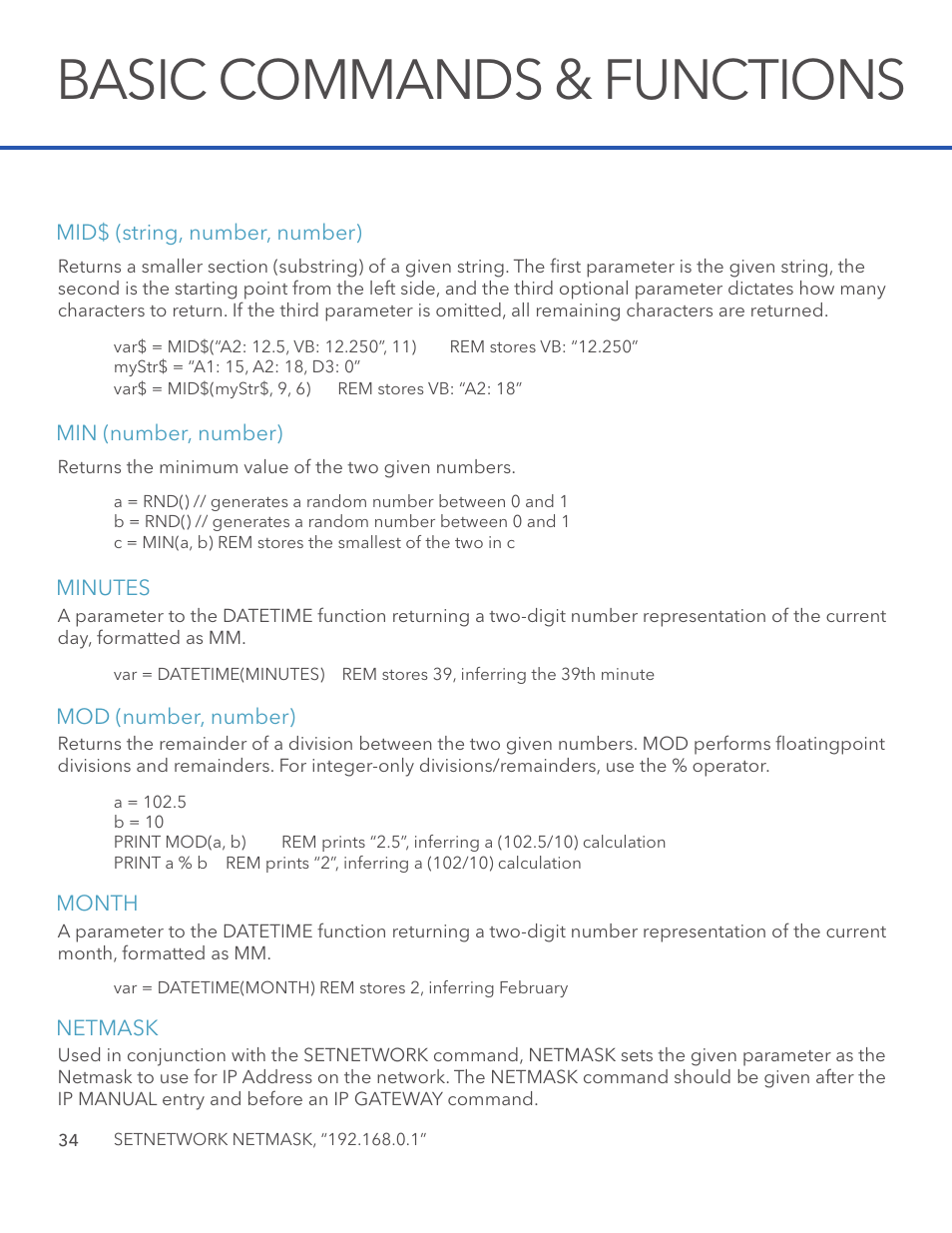 Basic commands & functions | Xylem System 5000 BASIC Manual User Manual | Page 36 / 54