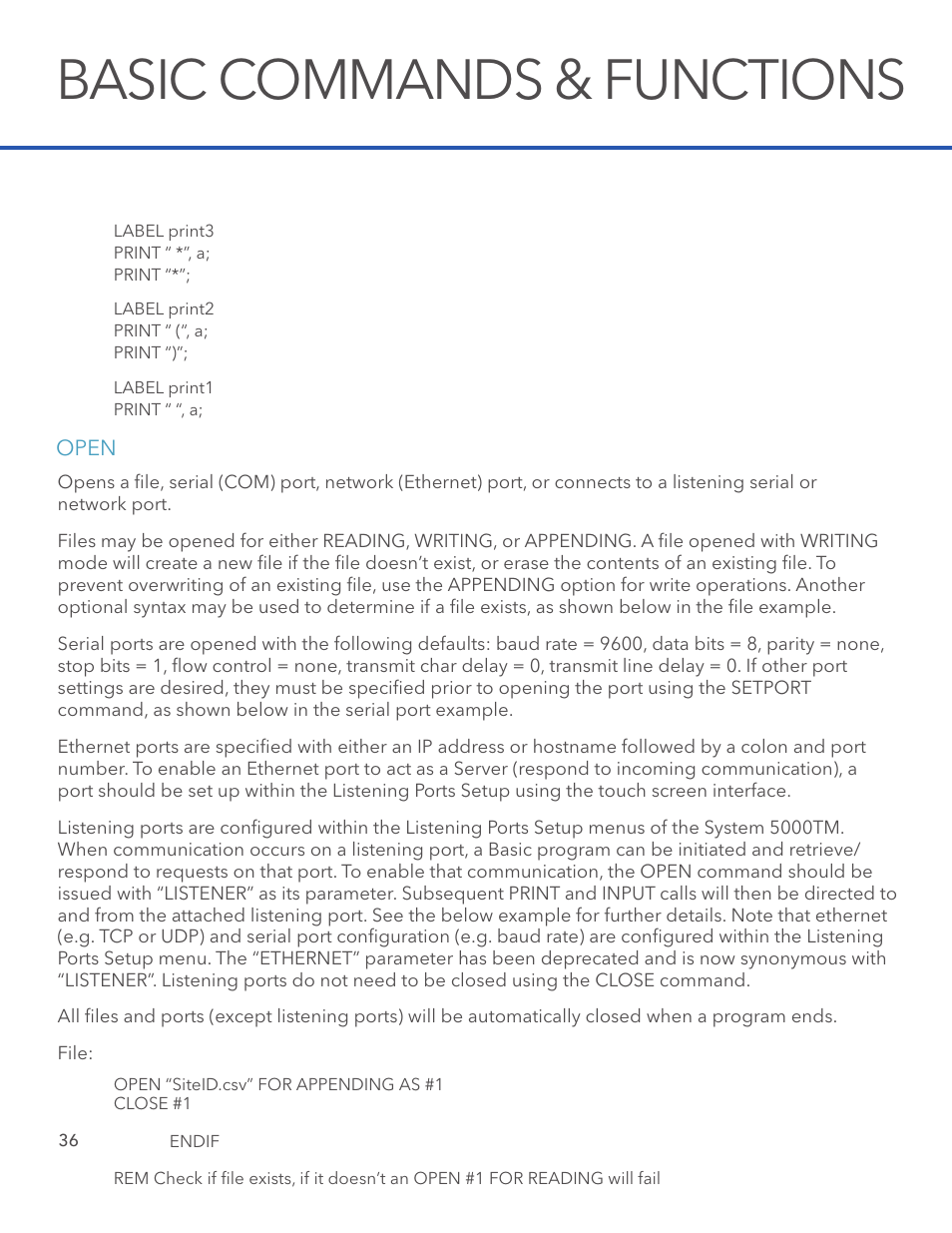 Basic commands & functions | Xylem System 5000 BASIC Manual User Manual | Page 38 / 54