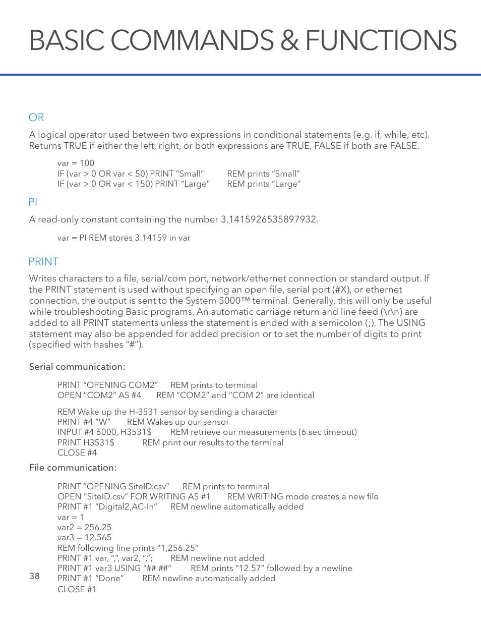 Basic commands & functions | Xylem System 5000 BASIC Manual User Manual | Page 40 / 54