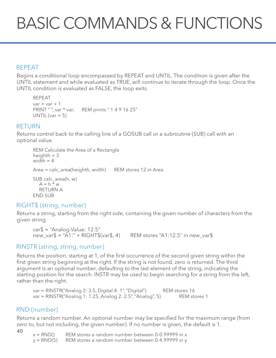 Basic commands & functions | Xylem System 5000 BASIC Manual User Manual | Page 42 / 54