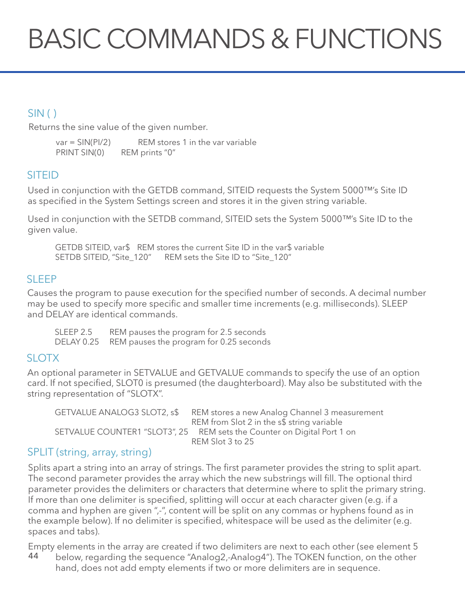 Basic commands & functions | Xylem System 5000 BASIC Manual User Manual | Page 46 / 54