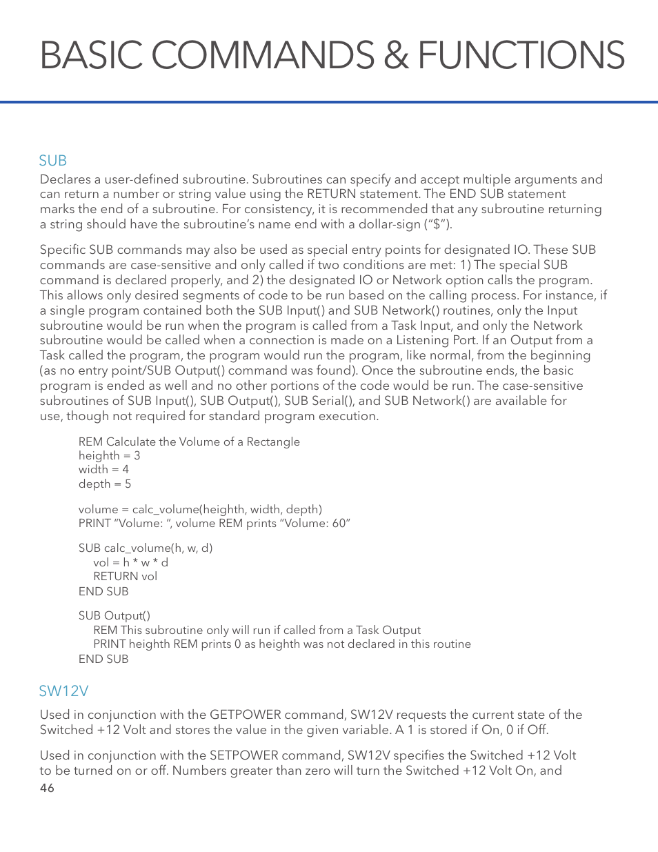 Basic commands & functions | Xylem System 5000 BASIC Manual User Manual | Page 48 / 54