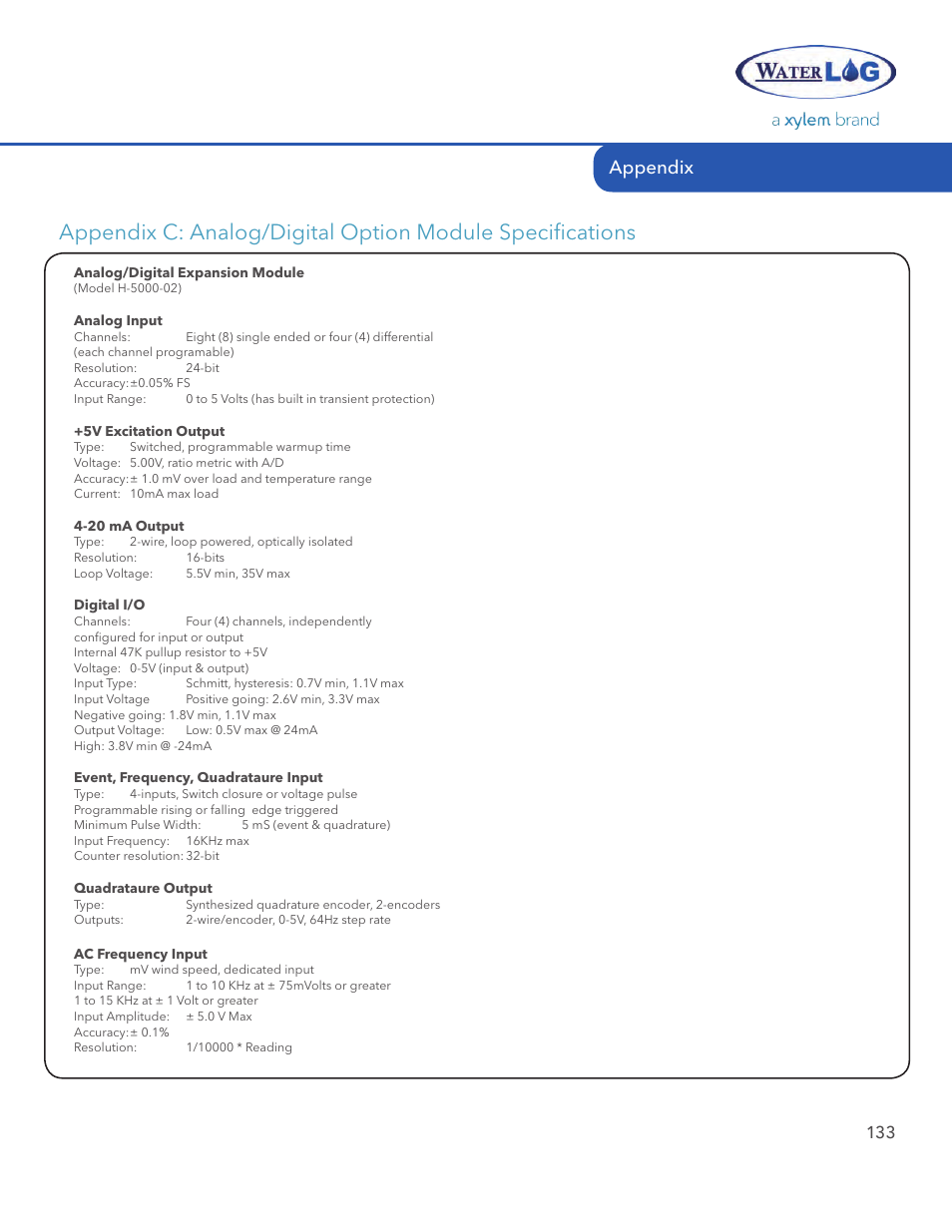 Appendix | Xylem System 5000 User Manual User Manual | Page 135 / 136