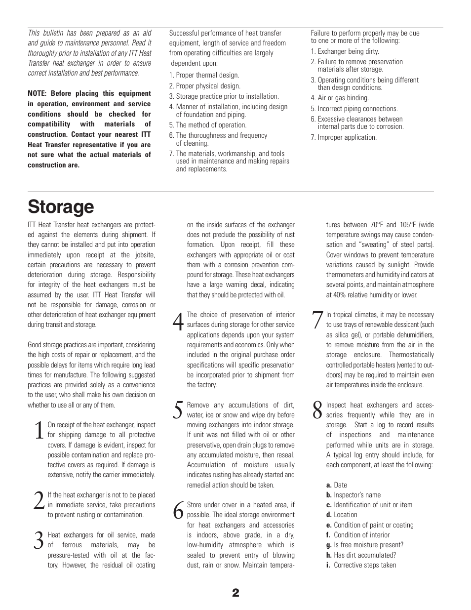 Storage | Xylem Heat Exchangers User Manual | Page 2 / 8