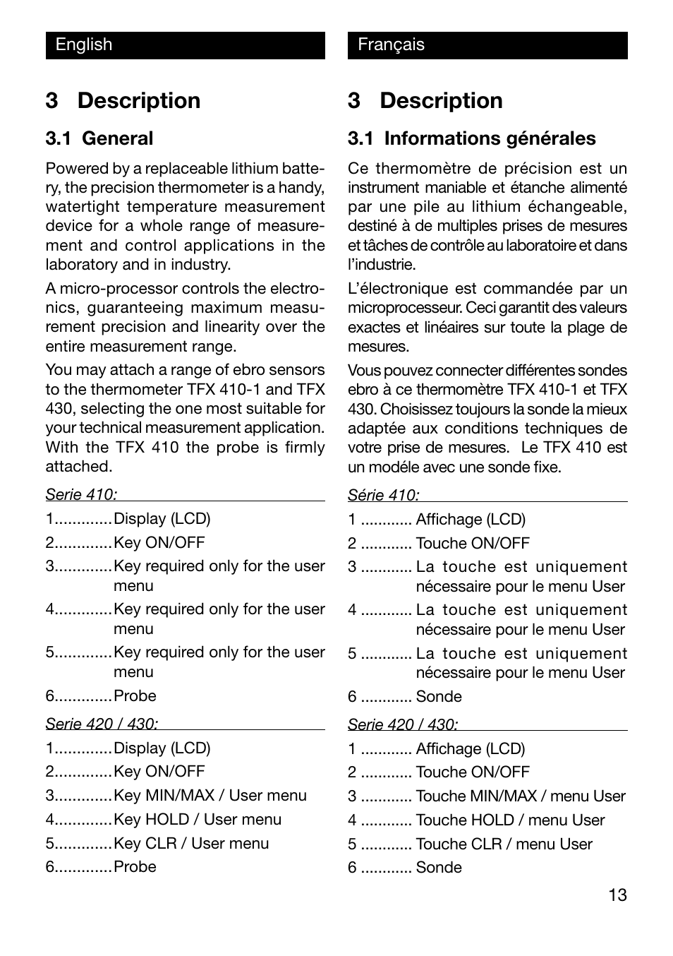 3 description, 1 general, 1 informations générales | Xylem TFX Serie User Manual | Page 13 / 38