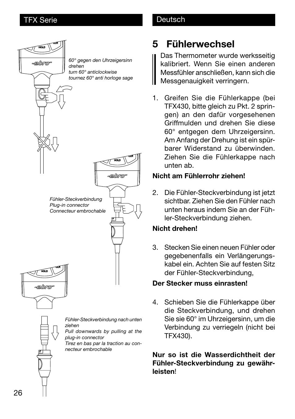 5 fühlerwechsel | Xylem TFX Serie User Manual | Page 26 / 38
