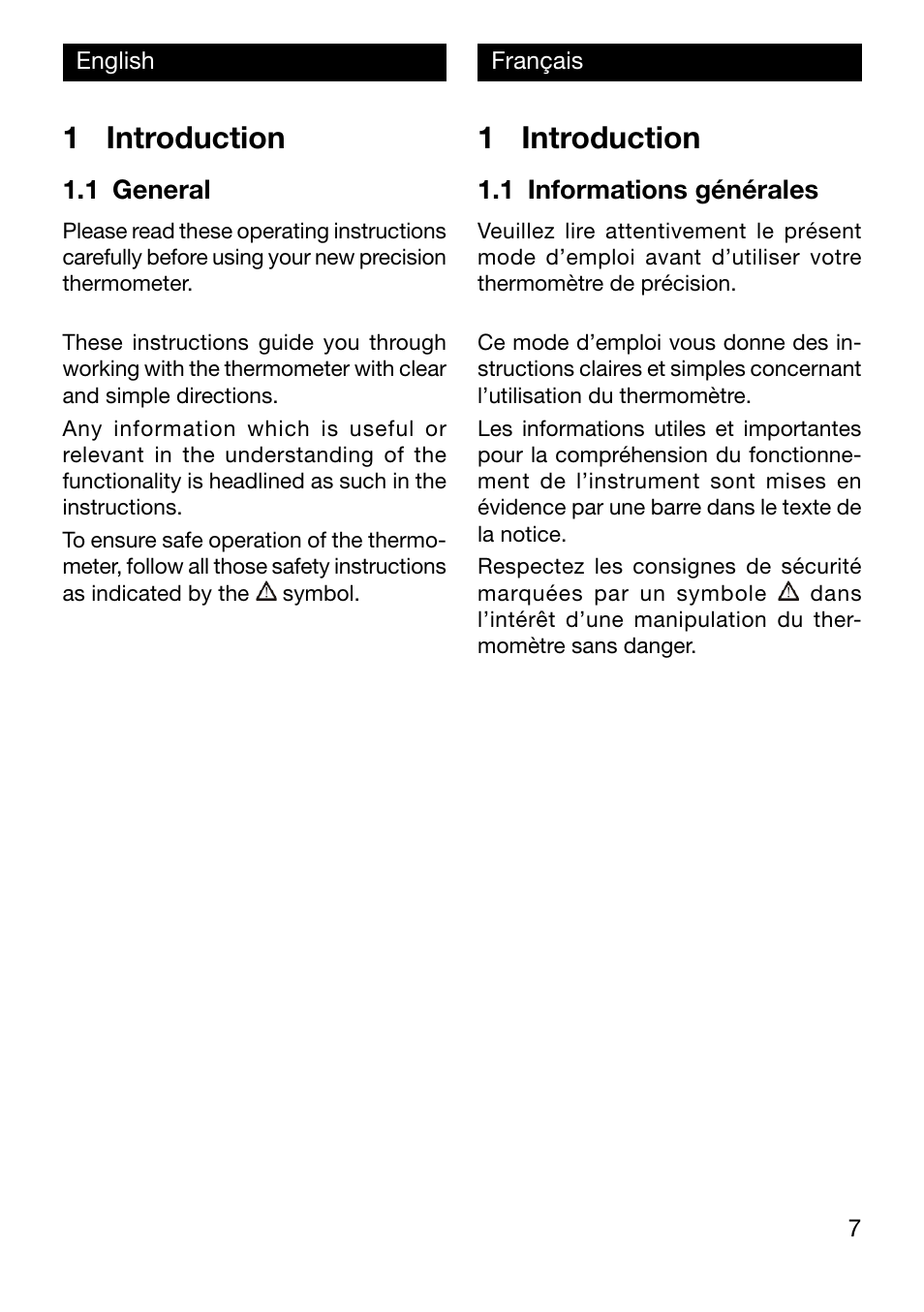 1 introduction, 1 general, 1 informations générales | Xylem TFX Serie User Manual | Page 7 / 38