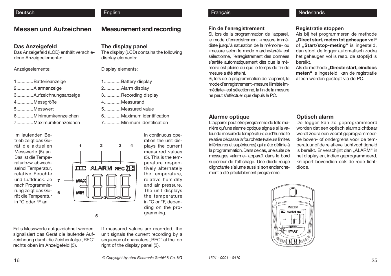 Measurement and recording, Messen und aufzeichnen | Xylem EBI 20 Serie User Manual | Page 16 / 20