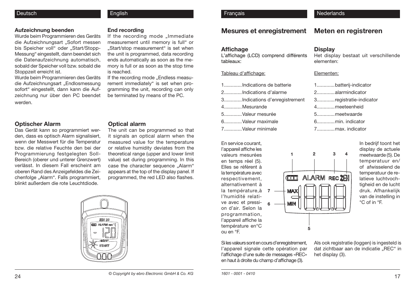 Mesures et enregistrement, Meten en registreren | Xylem EBI 20 Serie User Manual | Page 17 / 20