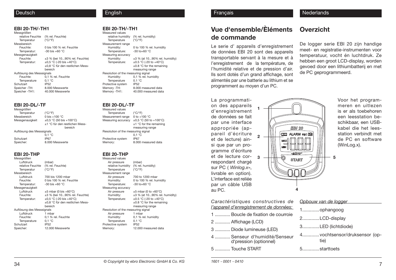 Vue d‘ensemble/èléments de commande, Overzicht, Nederlands 34 deutsch english | 7français, Nederlands | Xylem EBI 20 Serie User Manual | Page 7 / 20