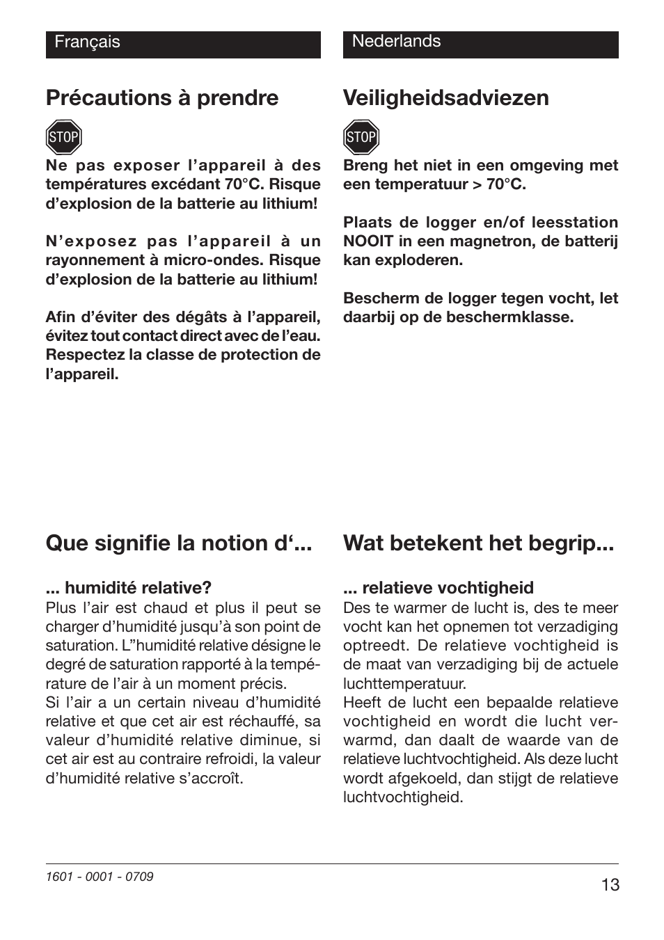 Précautions à prendre, Veiligheidsadviezen, Que signifi e la notion d | Wat betekent het begrip | Xylem EBI 20-TF User Manual | Page 13 / 40