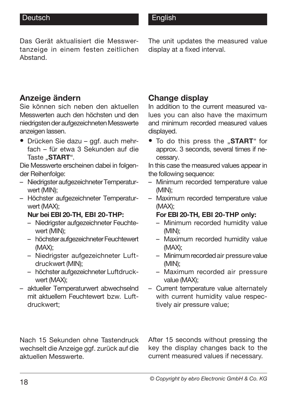 Anzeige ändern, Change display | Xylem EBI 20-TF User Manual | Page 18 / 40