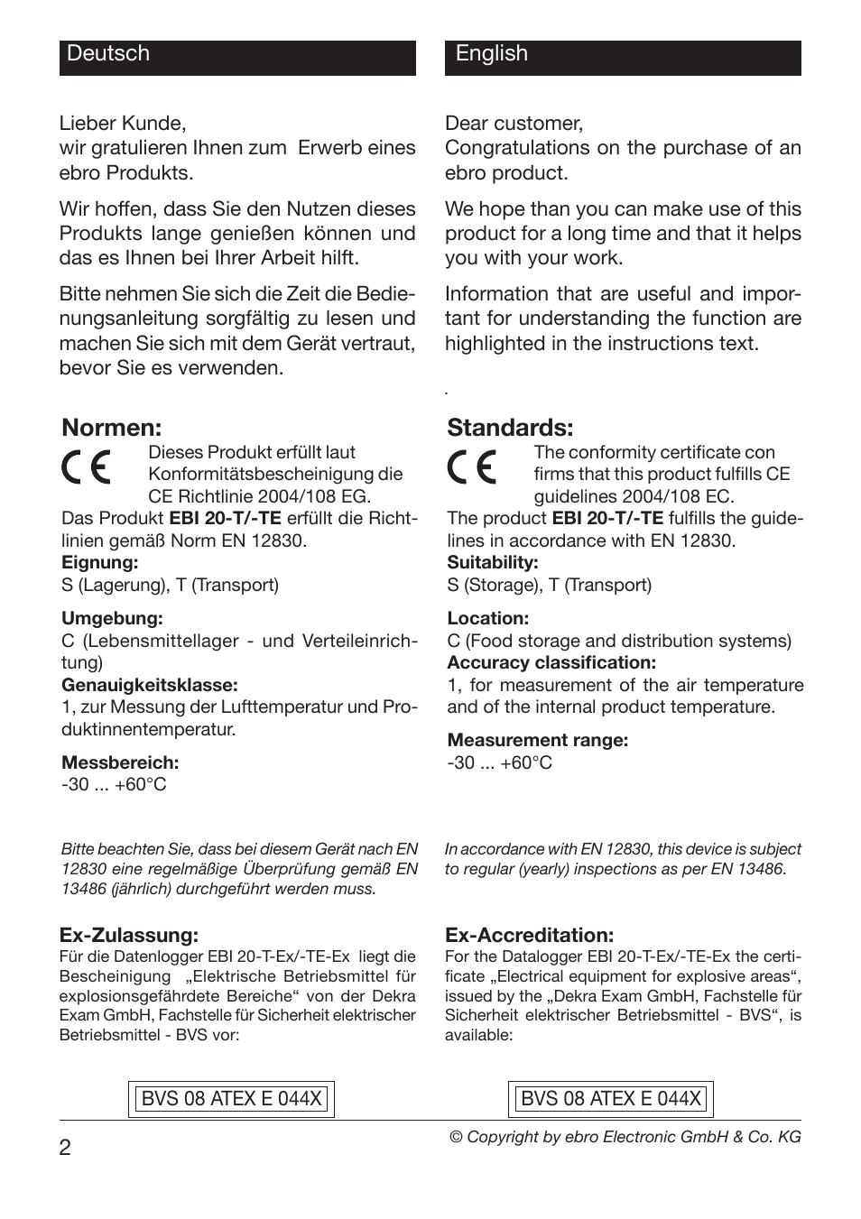 Normen, Standards | Xylem EBI 20-TF User Manual | Page 2 / 40