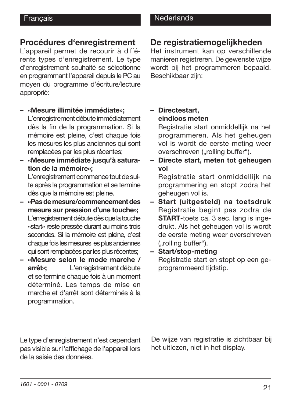 Procédures d‘enregistrement, De registratiemogelijkheden | Xylem EBI 20-TF User Manual | Page 21 / 40