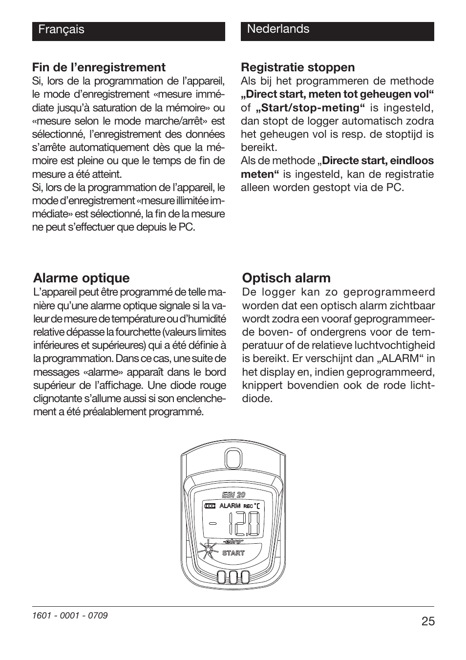 Alarme optique, Optisch alarm | Xylem EBI 20-TF User Manual | Page 25 / 40
