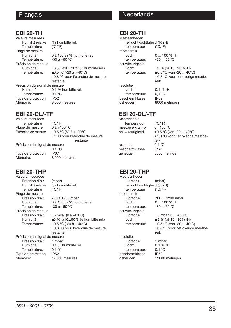 35 français, Nederlands, Ebi 20-th | Ebi 20-dl/-tf, Ebi 20-thp | Xylem EBI 20-TF User Manual | Page 35 / 40