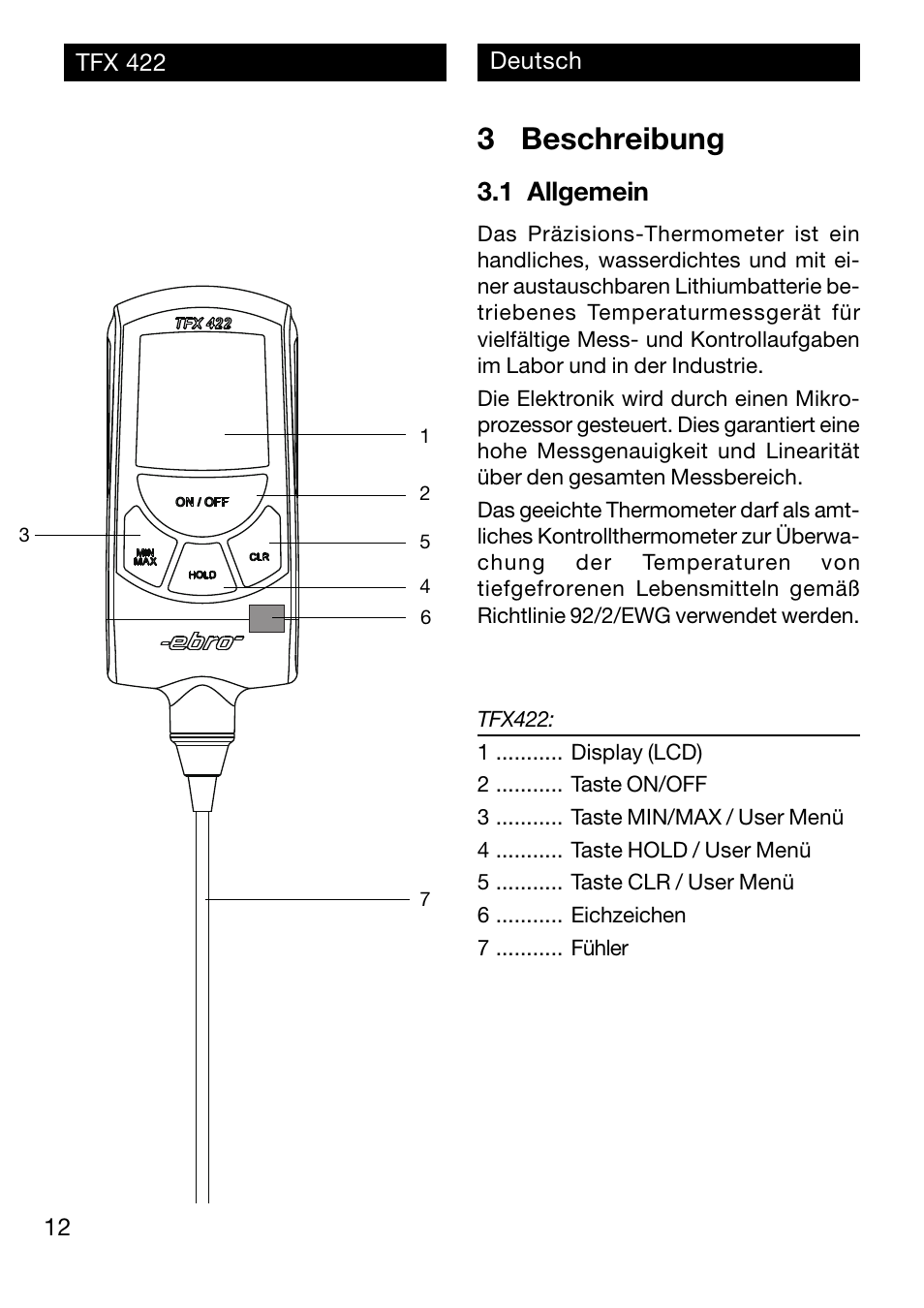 3 beschreibung, 1 allgemein | Xylem TFX 422 User Manual | Page 12 / 36