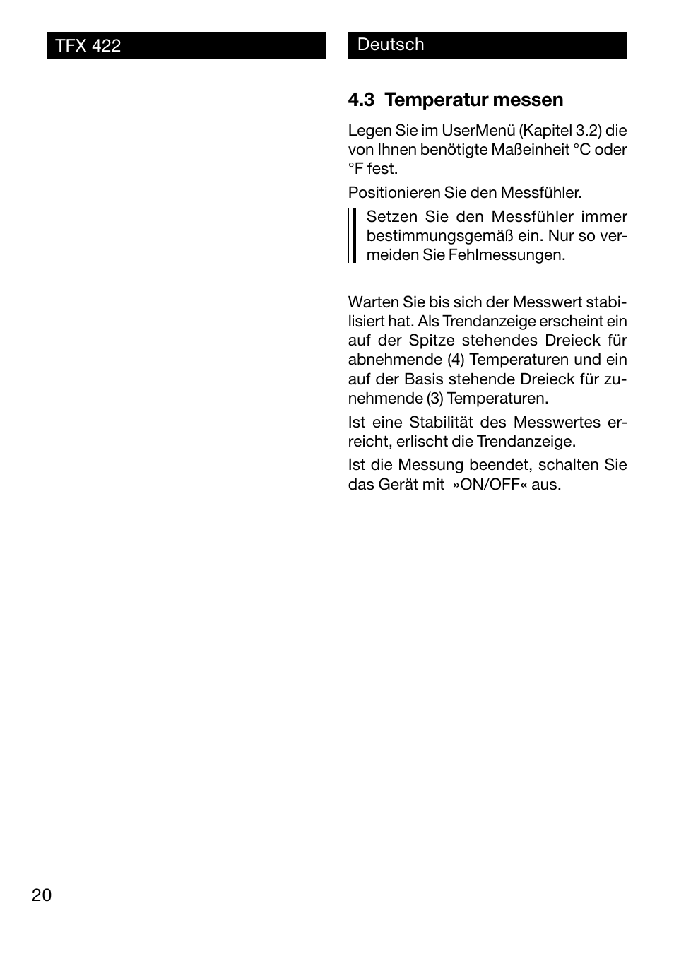 3 temperatur messen | Xylem TFX 422 User Manual | Page 20 / 36