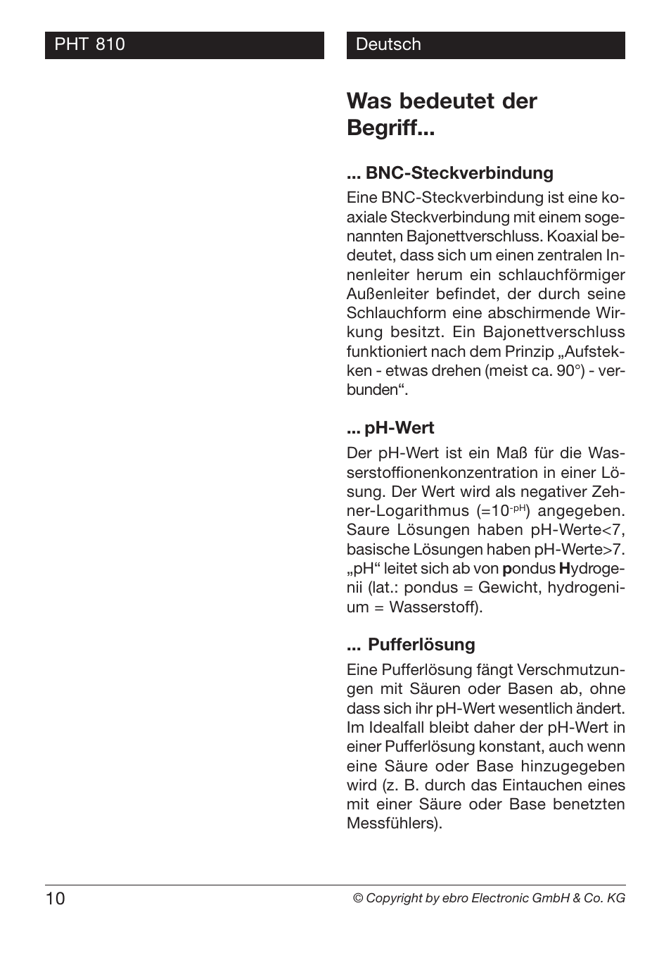 Was bedeutet der begriff | Xylem PHT 810 User Manual | Page 10 / 42