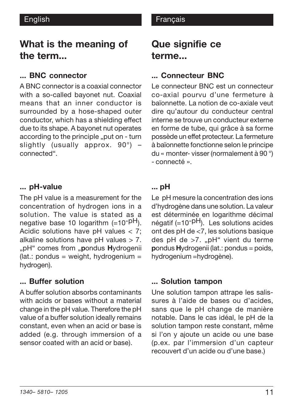 What is the meaning of the term, Que signifie ce terme | Xylem PHT 810 User Manual | Page 11 / 42