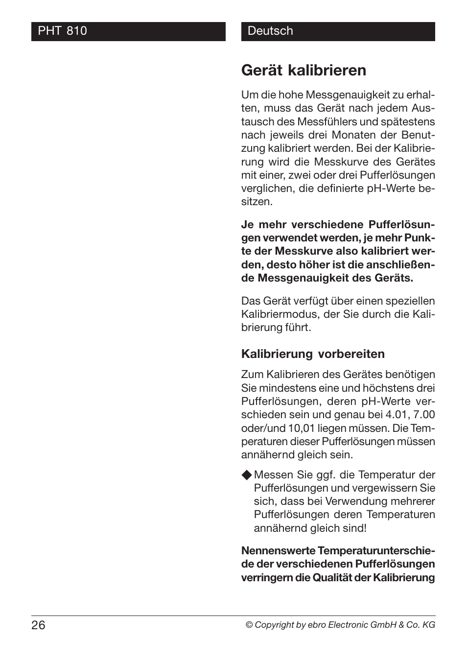 Gerät kalibrieren | Xylem PHT 810 User Manual | Page 26 / 42