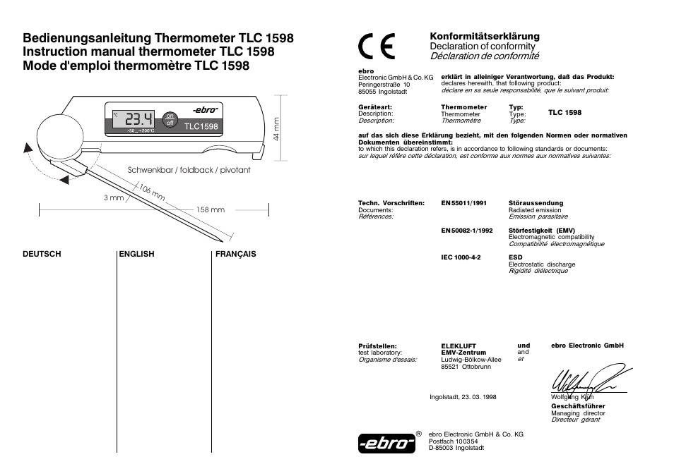 Xylem TLC 1598 User Manual | 2 pages