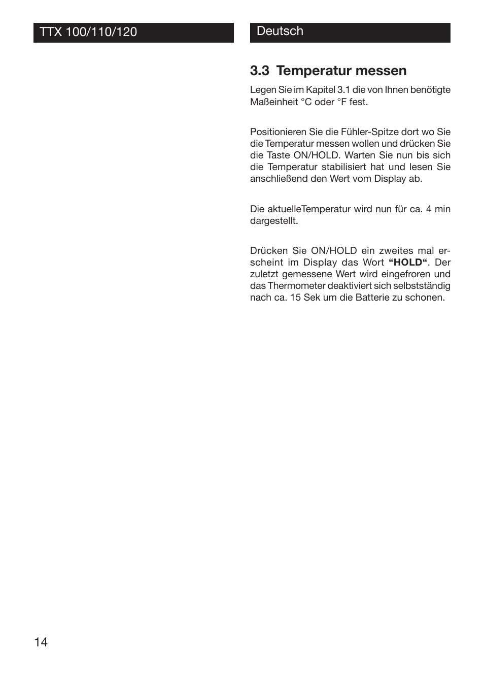 3 temperatur messen | Xylem TTX 100/110/120 User Manual | Page 14 / 28