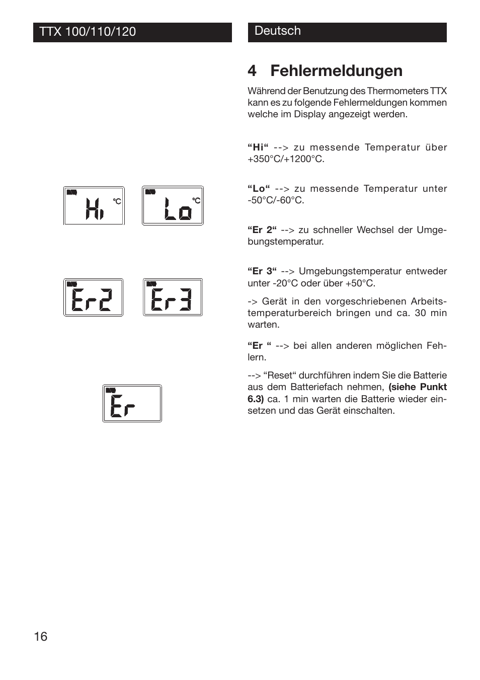 4 fehlermeldungen | Xylem TTX 100/110/120 User Manual | Page 16 / 28